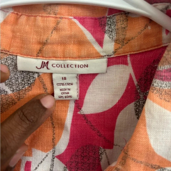 JM Collection shirt womens 14 button down linen collared floral print Bloomcore - Picture 5 of 5